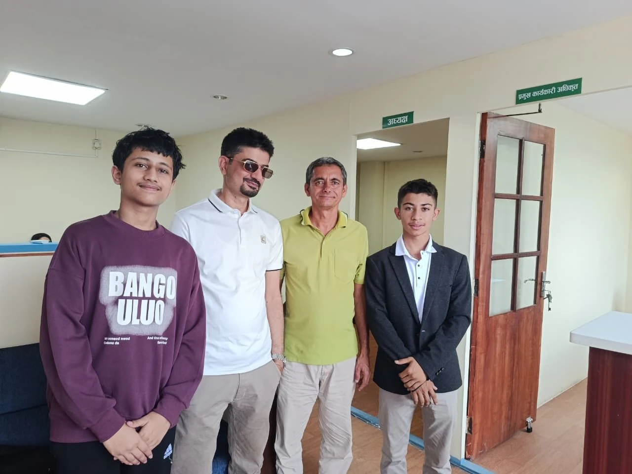 Codezen Regmi with Tilak Koirala and others at an office in Kathmandu